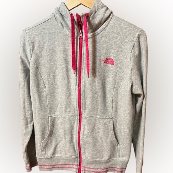 The North Face Heather Gray Full Zip Hoodie Jacket with Pink Trim Size Large - Picture 1 of 9